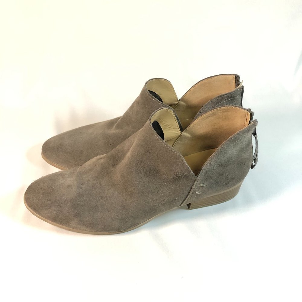 Kenneth Cole Reaction side skip gray leather suede ankle bootie size 9.5